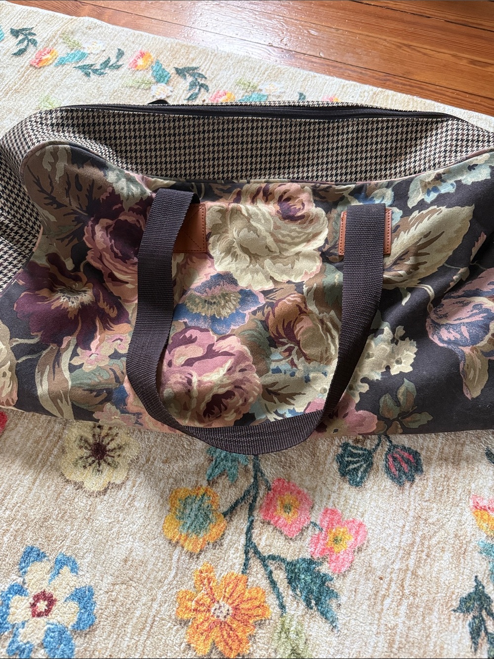 Floral Canvas Weekender Bag - Brown Multi